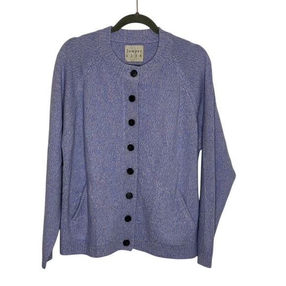 Jumper 1234 Wool Cashmere Cardigan Sweater Size 4 Large Purple Crew‎ Neckline - Picture 1 of 8